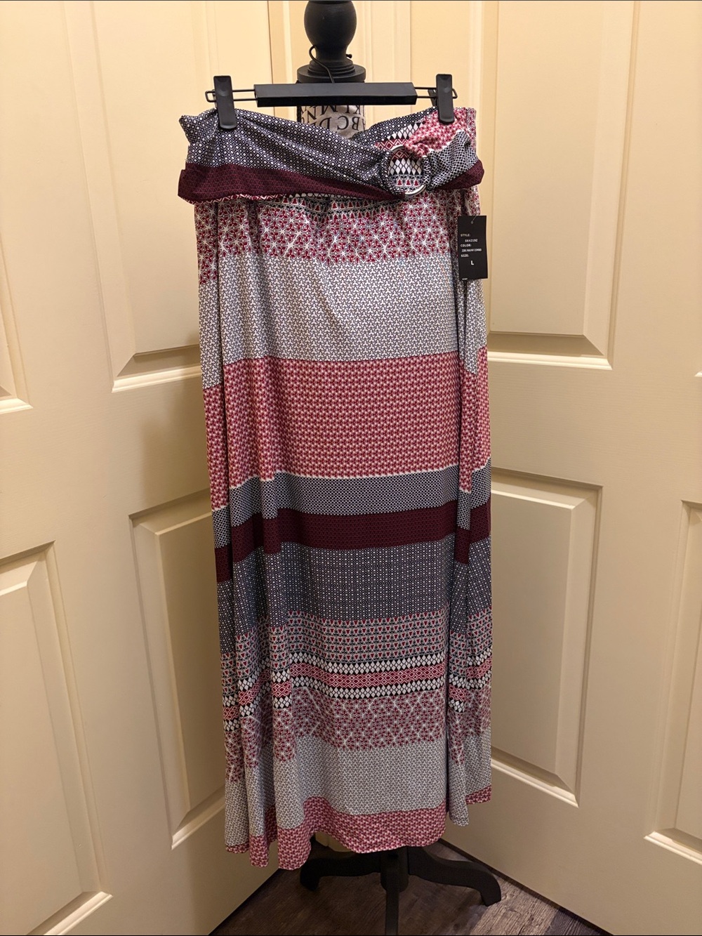 Robert Louis Maroon and Gray Patterned Maxi Skirt